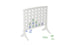 The Ledge Lounger Four In A Row is an oversized outdoor game featuring a vertical stand with circular holes. Light green and blue chips are strategically placed, with others scattered on the floor, resembling the classic four-in-a-row game setup.
