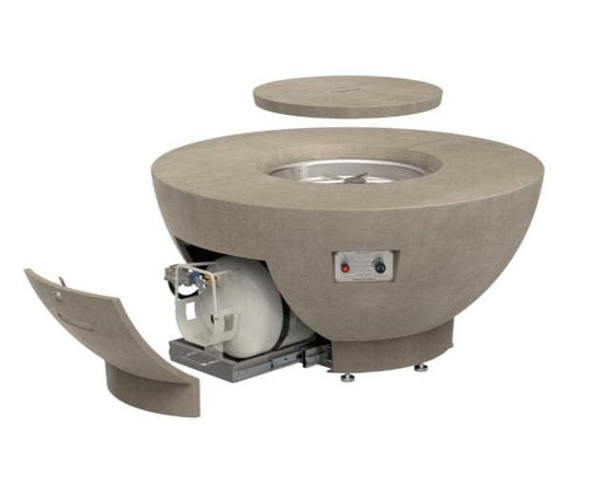 American Fyre Designs 48" chat fire bowl with propane tank drawer and legs