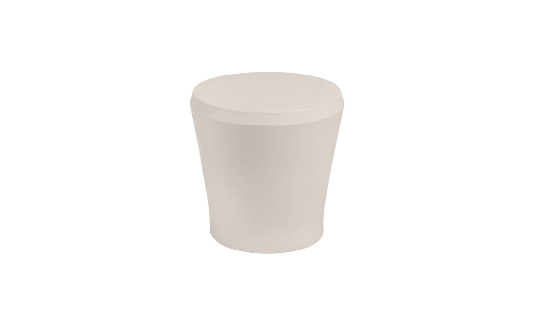 The Ledge Lounger Affinity Side Table, in beige with a smooth, cylindrical minimalist design featuring a wider top and matte finish, is an elegant outdoor piece perfect for any in-pool setting, showcased against a plain white background.