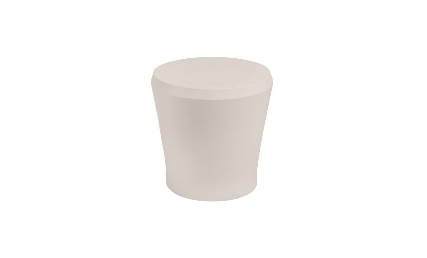 The Ledge Lounger Affinity Side Table, in beige with a smooth, cylindrical minimalist design featuring a wider top and matte finish, is an elegant outdoor piece perfect for any in-pool setting, showcased against a plain white background.