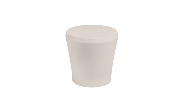 The Ledge Lounger Affinity Side Table, in beige with a smooth, cylindrical minimalist design featuring a wider top and matte finish, is an elegant outdoor piece perfect for any in-pool setting, showcased against a plain white background.