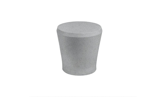 The Affinity Side Table by Ledge Lounger, with its cylindrical gray design and slightly tapered shape, serves as a chic outdoor accessory against a white background.