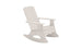 The Mainstay Adirondack Rocker by Ledge Lounger is a white wooden chair with a slatted backrest and seat, wide armrests, and a curved base for easy rocking. Ideal for outdoor or indoor spaces, it features durable stainless steel hardware and is shown on a plain white background.