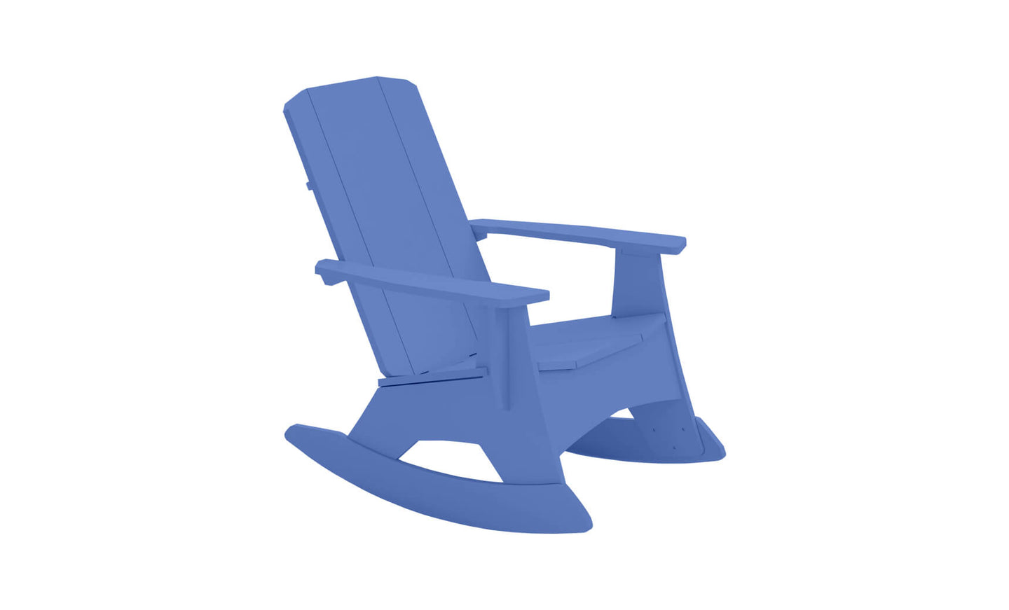 The Mainstay Adirondack Rocker by Ledge Lounger is a blue rocker with a high back, armrests, and a slatted design. Enhanced with stainless steel hardware, this sturdy piece adds charm to any outdoor space.