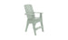 The Mainstay Adirondack Tall by Ledge Lounger features a high-back, armrests, and footrest in light green. Its slatted design suits patios and gardens. The sturdy frame and reclined back assure comfort, with a built-in bottle opener for added convenience.