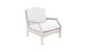 The Legacy Club Chair by Ledge Lounger is a white cushioned chair with a sleek design, featuring curved armrests and a high backrest. Its minimalist style makes it ideal for modern interiors or outdoor spaces, shown against a plain white background.