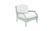 Introducing the Legacy Club Chair by Ledge Lounger: a light green armchair with white cushions, high backrest, and curved armrests. Its modern, customizable design suits both indoor living and outdoor spaces.