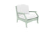 Introducing the Legacy Club Chair by Ledge Lounger: a light green armchair with white cushions, high backrest, and curved armrests. Its modern, customizable design suits both indoor living and outdoor spaces.