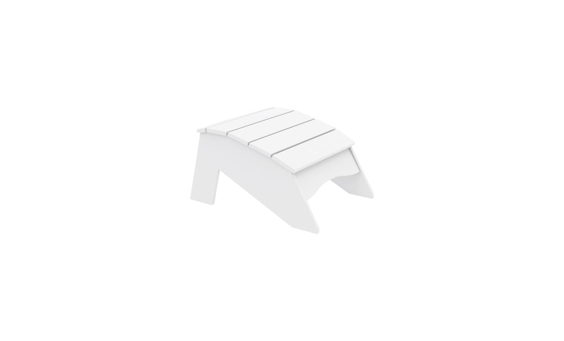 The Ledge Lounger Legacy Adirondack Ottoman features a slatted design on a plain white background. Perfect for outdoor relaxation, its angled legs and slightly curved top provide added comfort and style.