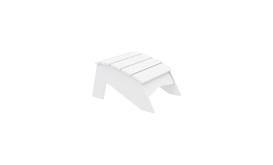 The Ledge Lounger Legacy Adirondack Ottoman features a slatted design on a plain white background. Perfect for outdoor relaxation, its angled legs and slightly curved top provide added comfort and style.