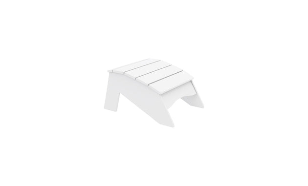 The Ledge Lounger Legacy Adirondack Ottoman features a slatted design on a plain white background. Perfect for outdoor relaxation, its angled legs and slightly curved top provide added comfort and style.