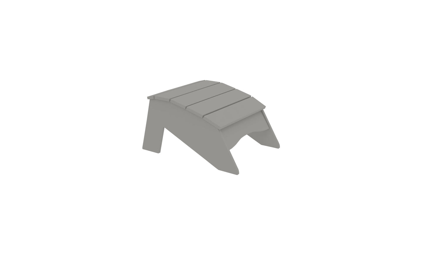The Legacy Adirondack Ottoman by Ledge Lounger is a gray, durable plastic footrest with a slatted design and angled support, ideal for outdoor relaxation. This rectangular ottoman enhances any patio setting.