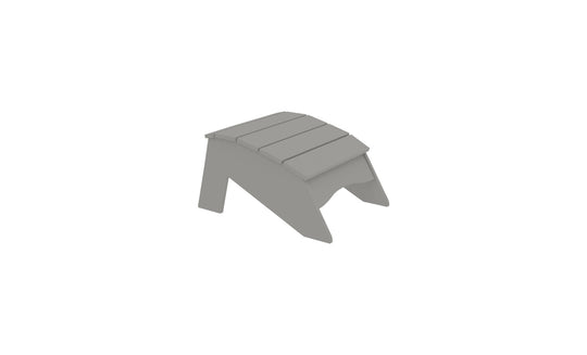 The Legacy Adirondack Ottoman by Ledge Lounger is a gray, durable plastic footrest with a slatted design and angled support, ideal for outdoor relaxation. This rectangular ottoman enhances any patio setting.