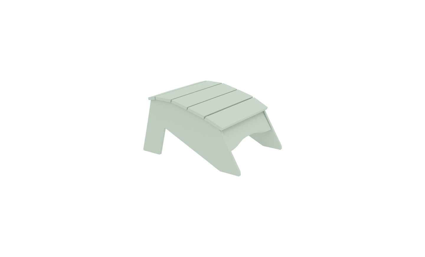 The Ledge Lounger Legacy Adirondack Ottoman is a light green slatted wooden footrest for outdoor relaxation, featuring a slightly curved top and triangular sides, perfect for patios or gardens, isolated on a white background.
