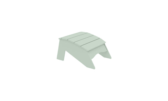 The Ledge Lounger Legacy Adirondack Ottoman is a light green slatted wooden footrest for outdoor relaxation, featuring a slightly curved top and triangular sides, perfect for patios or gardens, isolated on a white background.