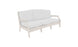 The Legacy Sofa by Ledge Lounger is a versatile white cushioned piece with three seat cushions and wooden armrests, featuring a traditional deep seat design. Its perfect for any setting with options for outdoor fabric customization and is positioned against a plain white backdrop.