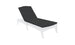 Against a plain white backdrop, the white lounge chair by Ledge Lounger boasts a black cushioned seat with a reclining backrest, equipped with the durable Legacy Chaise Cushion for perfect outdoor relaxation.