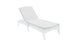 A white lounge chair with a sleek, modern design featuring smooth curves and an adjustable backrest, enhanced by the Ledge Lounger Legacy Chaise Cushion. Crafted for customization with durable outdoor fabric, it offers lasting elegance against a white background.