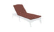 A white outdoor chaise lounge with the Ledge Lounger Legacy Chaise Cushion in brown is showcased against a plain white background. It features an adjustable backrest and is made from weather-resistant outdoor fabric for lasting durability.