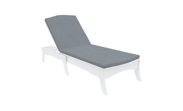 The Legacy Chaise Cushion by Ledge Lounger features a gray high-quality fabric cushion and a stylish white frame, perfect for any poolside. Its adjustable backrest enhances comfort and style in outdoor spaces, blending simplicity with sophistication.