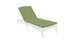 A white lounge chair highlighted by a green Legacy Chaise Cushion from Ledge Lounger, on a plain white background. The chair boasts a reclining backrest with a sleek, minimalist design.