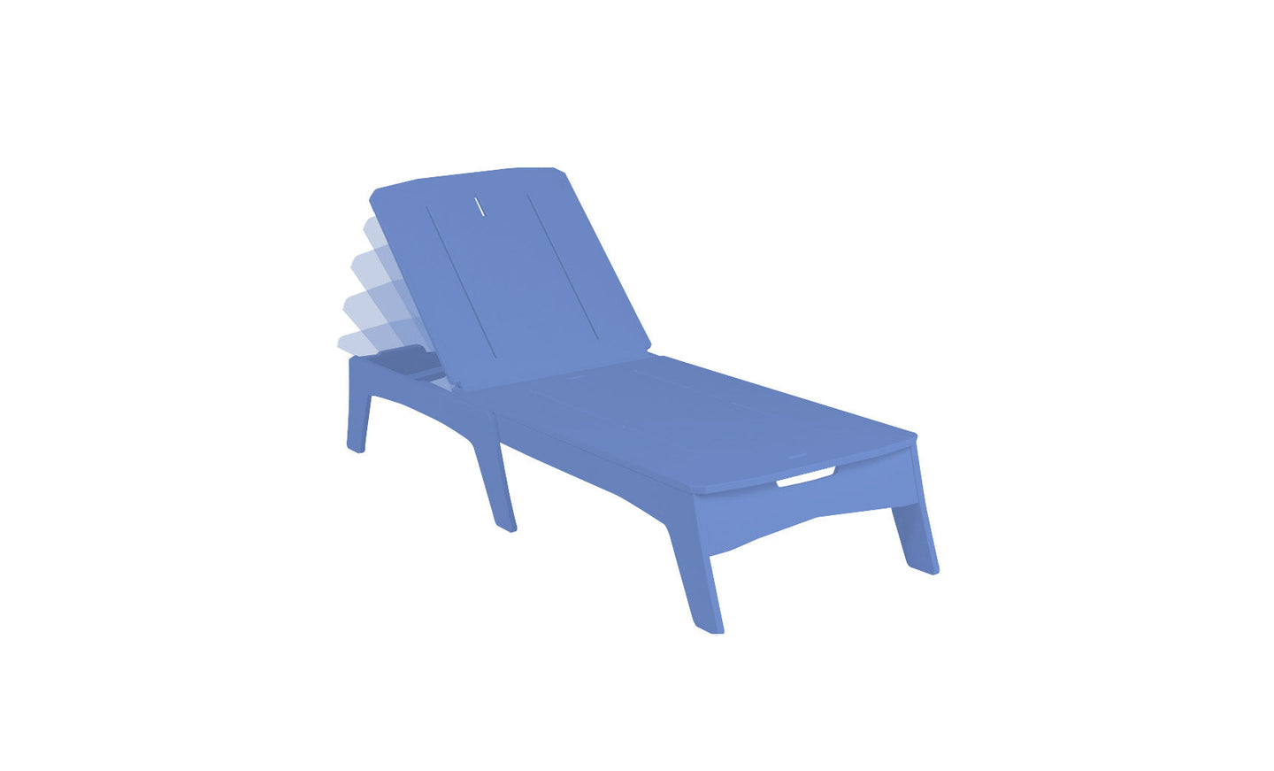 Illustration of a blue Ledge Lounger Mainstay Chaise, an outdoor piece offering four reclining positions.