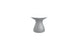 The Autograph Standard Side Table by Ledge Lounger, featuring a white top and gray textured hourglass-shaped base, serves as a sleek outdoor stool against a white background.