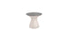 The Autograph Standard Side Table by Ledge Lounger is a small, modern stool with a gray flat top and white hourglass-shaped base, providing a sleek design that also functions as an outdoor side table.
