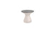The Autograph Standard Side Table by Ledge Lounger is a small, modern stool with a gray flat top and white hourglass-shaped base, providing a sleek design that also functions as an outdoor side table.