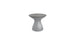 The Autograph Standard Side Table by Ledge Lounger is a sleek, hourglass-shaped gray stool with a rounded top and flared base. Its stylish design makes it perfect for outdoor use as a side table or poolside storage, featuring a subtle blue logo at the bottom for added flair.