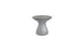 The Autograph Standard Side Table by Ledge Lounger is a sleek, hourglass-shaped gray stool with a rounded top and flared base. Its stylish design makes it perfect for outdoor use as a side table or poolside storage, featuring a subtle blue logo at the bottom for added flair.