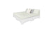 The Affinity Square Sunbed with Backrest Cushion by Ledge Lounger features a minimalist design, white base, light green mattress, simple headboard, and three pillows—two light-colored and one darker—perfect for creating an inviting poolside space.