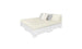 The Affinity Square Sunbed with Backrest Cushion by Ledge Lounger features a modern white minimalist design, ideal for indoor elegance or poolside relaxation. Its simple headboard comes with two decorative pillows in white and gray, enhancing any peaceful outdoor setting.