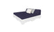 The Affinity Square Sunbed with Backrest Cushion by Ledge Lounger features a navy mattress and backrest on a white pallet-style frame, perfect for poolside relaxation. White and gray pillows add to its minimalist design, ideal for any outdoor space, with a plain white background enhancing its stylish simplicity.