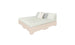 The Ledge Lounger Affinity Square Sunbed with Backrest Cushion features a minimalist design, light mattress, and two pillows, perfect for poolside relaxation. Its modern look includes a low-profile frame and simple headboard, ideal for any outdoor space against a crisp white backdrop.