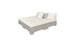Introducing the Affinity Square Sunbed with Backrest Cushion by Ledge Lounger, a minimalist outdoor bed featuring a light gray base, white mattress, and three pillows (two gray, one white). Perfect for poolside relaxation with no visible frame or headboard.