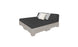 Introducing the Affinity Square Sunbed with Backrest Cushion by Ledge Lounger. This modern, minimalist daybed features a gray fabric base crafted from wooden pallets, a black cushion, and two pillows—one white and one light gray—making it perfect for poolside relaxation or any outdoor space.