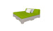 Introducing the Affinity Square Sunbed with Backrest Cushion by Ledge Lounger: a modern green-mattress bed with contrasting white and light gray pillows. Crafted from wooden pallets, it offers an eco-friendly design perfect for any outdoor poolside space.