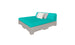 The Affinity Square Sunbed with Backrest Cushion by Ledge Lounger features a turquoise mattress and backrest on a light gray pallet base. It includes two pillows, one white and one light gray, against the backrest, set against a pristine white background—ideal for poolside relaxation.