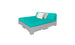 Meet the Affinity Square Sunbed with Backrest Cushion by Ledge Lounger: a modern design featuring a turquoise mattress and gray frame with a cushioned headrest. Perfect for poolside lounging, it includes one white and one gray pillow, offering minimalistic and contemporary style for any outdoor area.