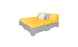 The Ledge Lounger Affinity Square Sunbed is perfect for poolside relaxation, featuring a gray and yellow modular design with a low profile. It has a yellow seat and backrest with three cushions—two white, one gray—and stands on block-like legs, making it an ideal addition to your outdoor space.