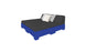The Affinity Square Sunbed with Backrest Cushion by Ledge Lounger features a black mattress, a white pillow, and a gray pillow on a blue pallet-style base. Ideal for poolside relaxation, it brings indoor comfort outdoors against a plain white backdrop.
