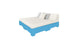 The Affinity Square Sunbed with Backrest Cushion by Ledge Lounger boasts a light cream mattress and headboard on a blue wooden pallet frame, ideal for poolside lounging. It includes decorative white and gray pillows against the headboard, all on a plain white background.