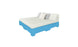 The Affinity Square Sunbed with Backrest Cushion by Ledge Lounger flaunts a minimalist design with a white mattress, dual pillows—white and gray—on a light blue platform with a slanted backrest. Ideal for poolside lounging, it offers tranquility against its simple white backdrop.
