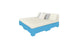 The Affinity Square Sunbed with Backrest Cushion by Ledge Lounger includes a beige bed, two gray pillows, and one white pillow on a blue platform, encapsulating poolside relaxation against a plain white background.