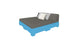 Introducing the Affinity Square Sunbed by Ledge Lounger: a 3D-rendered minimalist piece perfect for poolside lounging. It includes a gray mattress, blue base, and three pillows in white, gray, and yellow. The serene design is set against a plain white background for an ideal outdoor vibe.