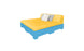 Introducing the Affinity Square Sunbed with Backrest Cushion by Ledge Lounger: a modern piece with a bright yellow mattress and backrest, featuring two square pillows in white/light gray. Its vibrant blue base contrasts boldly, perfect for poolside relaxation. The product is isolated on a white background.
