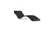 The Ledge Lounger Signature Chaise Cushion showcases a sleek, modern design with a white wavy frame and black cushions, complemented by a single headrest pillow. Perfect for contemporary spaces, it seamlessly fits against a plain white backdrop.