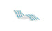 A modern, curved lounge chair featuring Ledge Loungers Signature Chaise Cushion with blue and white stripes and a plush headrest pillow, set against a plain white background.