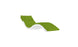 The Ledge Lounger Signature Chaise Cushion features a sleek, modern design with a curved white frame and vibrant green cushion. Its minimalist wave shape ensures comfort, highlighted by a plush headrest pillow, set against a simple white background.